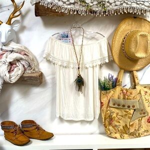 Off The Shoulder Crochet Detailing boho Blouse w shabby chic prairie vibe